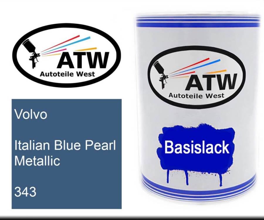 Volvo, Italian Blue Pearl Metallic, 343: 500ml Lackdose, von ATW Autoteile West.